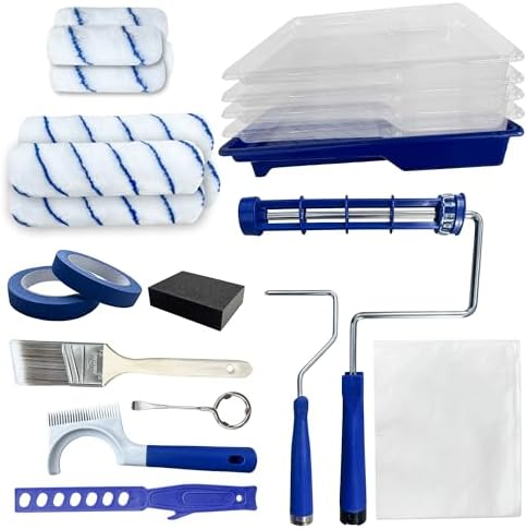 23Pcs Upgraded Paint Roller Kit - 9"&4" Frames, 4x9"/4x4" Microfiber Covers, Paint Tray with 4 Liners, Roller Cleaner & Complete Painting Supplies for House Wall Painting