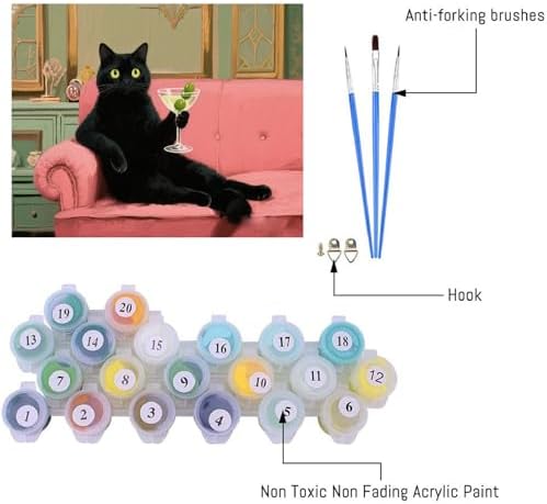 pchmcu Black Cat Paint by Numbers Kit for Adults Beginner,Cat Lying on the Sofa Adult Paint by Number Kits on Canvas,Easy Canvas Paint by Numbers for Adults for Home Wall Decoration 16 X 20 inch