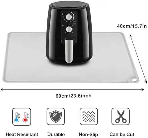 Gray Baking Mat -Food Grade Standard Silicone Mat for Kids Dinner Placemat Reusable Kitchen Countertop Mats Dough Pad with Raised Edges Heat Resistant Mat for Air Fryer (1Pack 23.6'' x 15.7'')