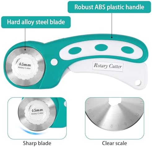 45mm Rotary Cutter for Fabric with 5 Extra Blades, Roller, with Safety Lock