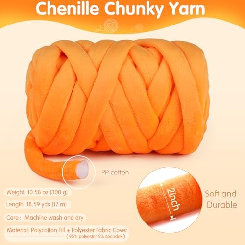 Chunky Yarn for Hand Knitting- Velvet Chenille Tube Yarns- Jumbo Yarns for Blankets, Pet Beds, Machine Washable (0.66 Lb/18.59 Yd), Easy No-Tool Arm Knitting & Crochet Project (2, Black)