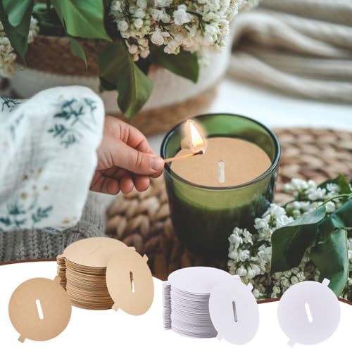 AHANDMAKER 240PCS Candle Dust Covers 2 Colors Paper Candle Pull Tab Lids Candle Decoration, Candle Topper Protection Accessories, Craft Fragrance Dust Protection 2.12 Inch