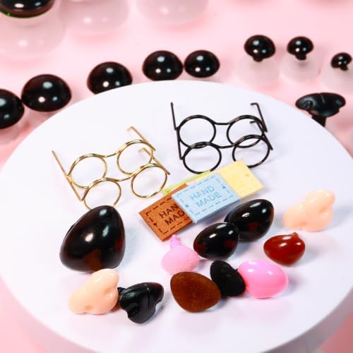 CSCHENGO 477Pcs10-35mm Glass Craft Safety Eyes 10-35mm 3D Shiny Round/Moon Eyes/Black Eyes with Noses/Glasses/Tags,for Adult DIY Crochet Handmade Craft Figurines Plush Crafts