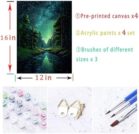 Lovepefe Starry Sky Paint By Numbers Kit for Adults, 4 Pack Country Night Paint By Number Kits for Beginner Moon Acrylic On Canvas DIY Oil Painting Kit for Gift Home Wall Decor 12x16 Inch