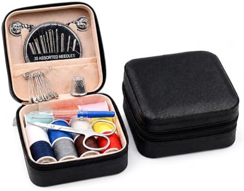 56-Piece Portable Travel Sewing Kit - Compact Emergency Sewing Kit Box with Zipper Fix Tools - Small Sewing Supplies and Accessories for Home Use & Quick Stitch Solutions