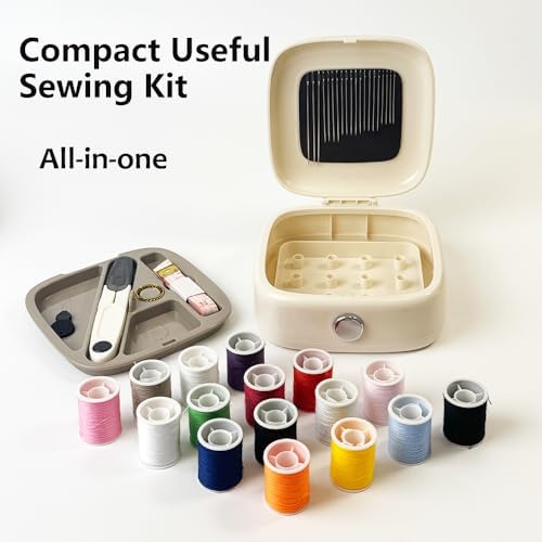 Sewing Kit Magnetic, Needle and Thread Kit with Sewing Supplies Travel Small Sewing Kit Portable for Adults Beginners (White)