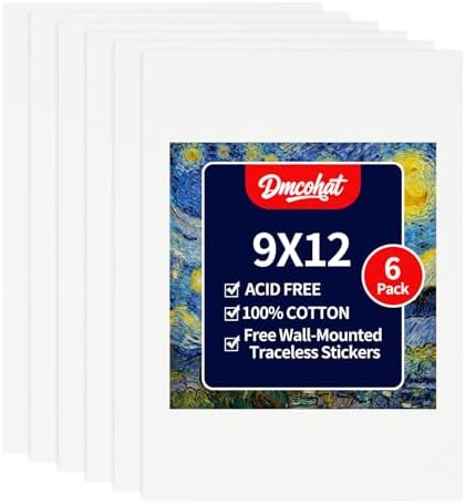 Canvas for Painting - 6 Pack 9x12 Painting Canvas Boards,Free Wall-Mounted Traceless Stickers,Suitable for Painting Supplies, Acrylic, Oil, Watercolor, and Tempera.