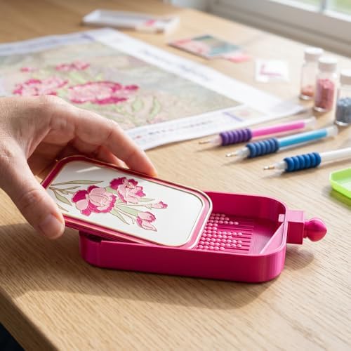 RaySoar 3D Printed Diamond Art Trays with Lids, High Edge Anti-Spill Rhinestone Tray with Exquisite Pattern for Diamond Art Accessories - Hot Pink