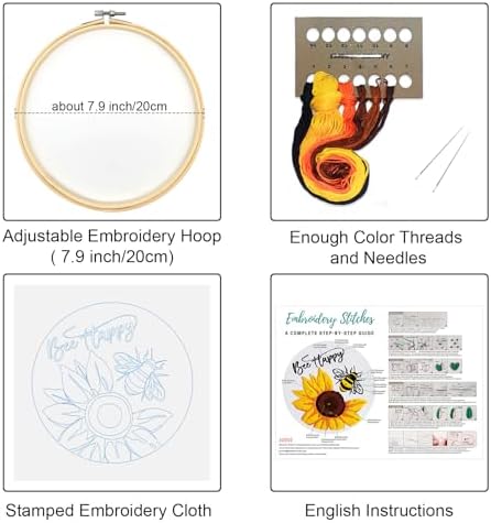 Louise Maelys Sunflower Bee Embroidery Kit for Beginners Gift DIY Set