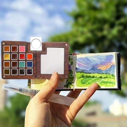 Travel Watercolor Paint Set - Pocket 15-Color Mini Art Kit with Sketch Pad