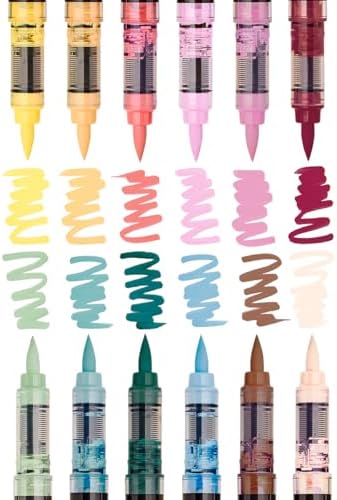 KINGART 12-Piece Cottage Acrylic Paint Brush Tip Marker Set – Flexible Fiber Brush Tips – Smooth Opaque Water-Based Ink for Detailed Nature Illustration and Crafts – 12 Muted Cottage Colors
