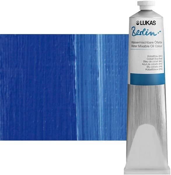 Lukas Berlin Pro Artists Water Mixable Oil Paint 200 ml Tube Cobalt Blue Hue, Water Soluble, Lightfast Pigments, Quick Drying, Easy Clean-Up, Eco-Friendly, Professional Quality, 40 Color Range