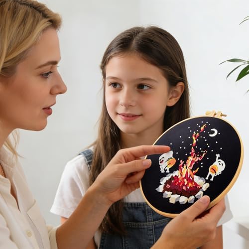 Crafmanoe Embroidery Kits for Beginners Adults, Cute Hand Embroidery Starter Kits, Counted Cross Stitch Kits for Beginners DIY Craft Kits for Adults Women, Embroidery Hoops, Thread and Video Tutorial