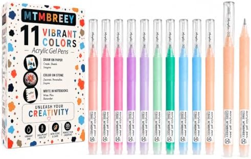 11 Color Acrylic Paint Pens, 1.0mm Fine Tip Gel Markers for Black Paper, Rock Painting, Canvas, Wood, Ceramic, Card Making and Journaling
