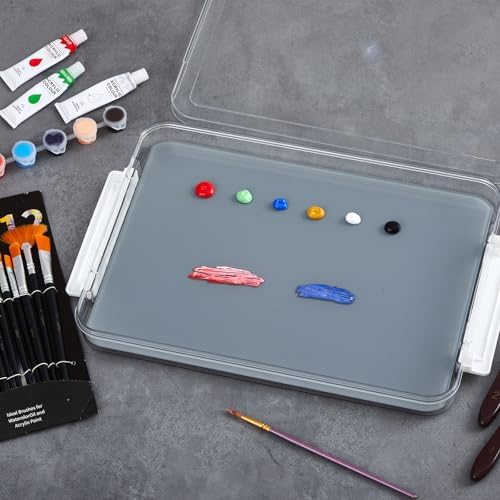 Nuanchu 1 Pcs 9 x 12 Inch Glass Palette for Oil Painting, Neutral Grey | Airtight Keep Wet Palette Container, 40 Sheets Disposable Paper, Keeps Paint Fresh, for DIY Color Mixing Beginners