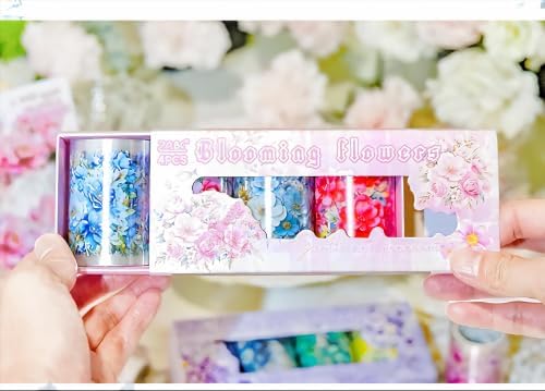 4 Rolls Floral PET Washi Tape Set,PET Tape Stickers for Journaling Kit