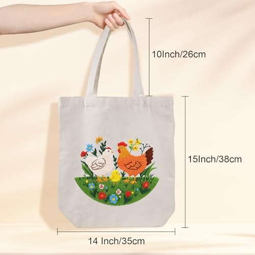 Louise Maelys Embroidery Kit Canvas Tote Bag, Chicken Floral Pattern