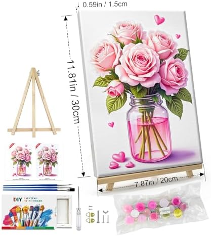 ATDMS Paint by Numbers Kit for Adults with Frame Flowers Paint by Number with Easel Floral Adult Paint by Number Kits Framed Canvas DIY Acrylic Oil Painting Kits for Home Wall Decor 8x12 Inch