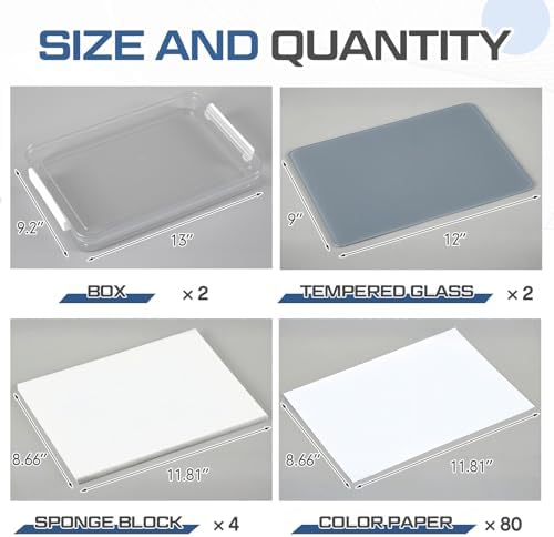 Nuanchu 2 Pcs 9 x 12 Inch Glass Palette for Oil Painting, Neutral Grey | Airtight Keep Wet Palette Container, 80 Sheets Disposable Paper, Keeps Paint Fresh, for DIY Color Mixing Beginners