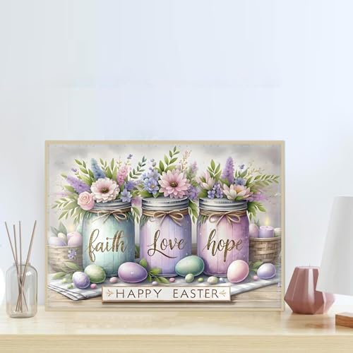 Easter Diamond Art Kits for Adults, Faith, Hope, Love Wishing Bottle Diamond Painting Kits for Adults Beginners, 5D DIY Full Drill Diamond Dots Paintings Gem Arts Crafts for Home Wall Decor 16x12 In