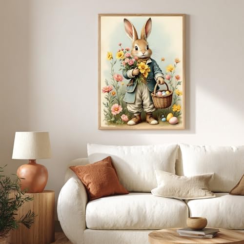 CRZMODE Easter Rabbit Paint by Numbers Kit for Adults, Easter Rabbit Paint by Numbers for Adults, Acrylic Painting Crafts for Home Decor Gift (16x20inch)