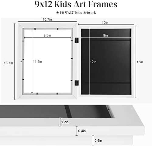 [2Pack] Kids Art Frames, 9x12 Front Opening Kids Artwork Frames Changeable, White Artwork Display Storage Frame for Wall, Holds 50 Pcs, for 3D Picture, Crafts, Children Drawing, Hanging Art, Portfolio