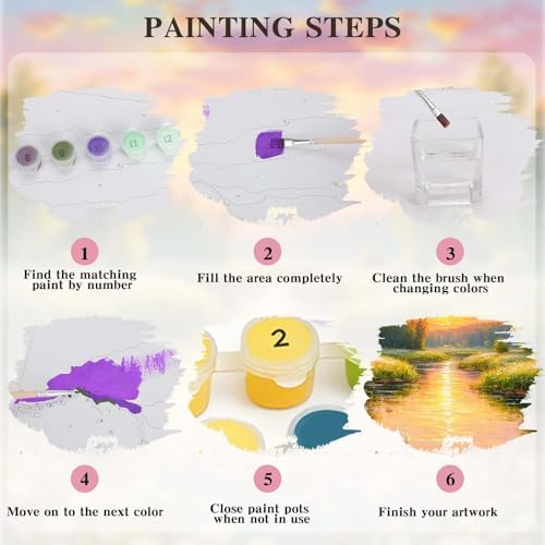Alptiny Paint by Numbers Kit for Adults, Riverside Sunset Landscape Paint by Number Kit on Canvas, Countryside River & Wildflowers Oil Painting for Gift, Home Wall Decor 16x20 Inch