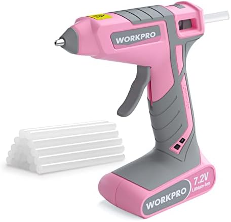 WORKPRO Pink Cordless Hot Melt Glue Gun with 20 Pcs Mini Glue Sticks