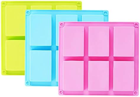 TDHDIKE 3 Pack Silicone Soap Molds 6 Cavities (Blue/Pink/Green) | DIY Handmade Soap, Muffin, Loaf, Brownie, Cornbread Baking Mold, Easy Release