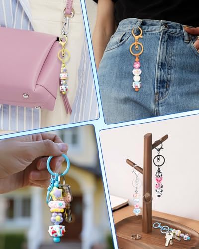 RQAYE 30pcs Beadable Keychains keychain bulk kit cute blank bead keychain strip DIY men's and women's making supplies crafts, jewelry, bag accessories, customized project gifts (Black)