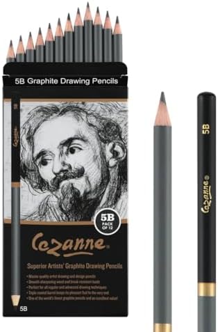 Cezanne Graphite Drawing Pencils Set - 5B, Set of 12 Break-Resistant Graphite Lead, Easy-to-Sharpen Sketch Pencils, Master Artist Quality Graphite Pencils for Technical and Artistic Drawing