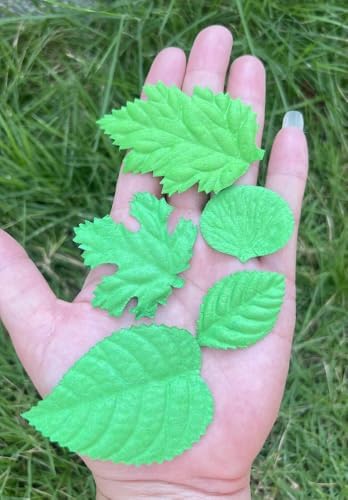 50 Pcs Handmade Mixed Mulberry Paper Rose,Maple,Sunflowers,Hydrangeas,Lotus Leaves Scrapbooking Wedding DIY Craft Supplies Card Artificial Leave (Mixed Leaves Green Color)