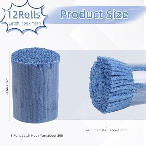 AKZYTUE 12 Rolls Latch Hook Yarn, Precut Rug Yarn for Latch Hook Kits, Crochet Yarn Bundles for Latch Hook Rug Making, DIY Tapestry Crafts for Adults & Beginners,Blue