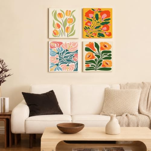 Patelai 12 Pack Easy Floral Paint by Number Kit for Adult Beginner, 8 x 8''