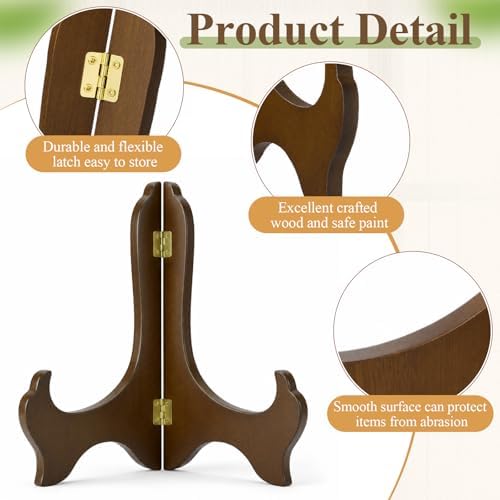 Tatuo 2 Packs Wooden Plate Stands for Display Easel Holders, 8 Inch, Brown