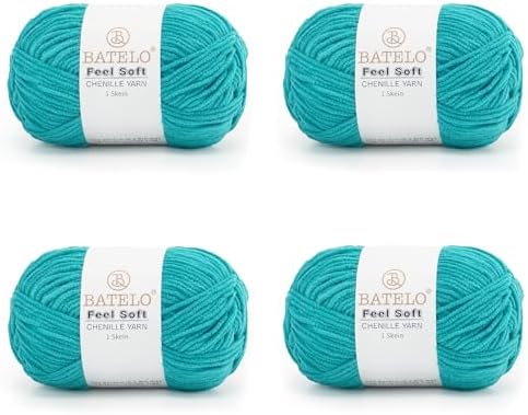 Thin Chenille Yarn for Crocheting & Knitting, Soft Plush Yarn for DIY Crafts, Amigurumi, Home Decor - 3 Light - 4 Pack of 1.7oz/142yds - Peacock Blue