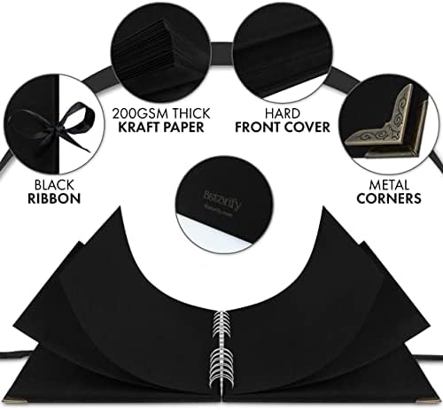 Scrapbook Album, 60 Pages, 8 x 8 Inch, Black Photo Album, Scrap Book | Hardcover with Thick 250 GSM Kraft Paper, Ideal for Your Scrapbooking Albums, Art & Craft Projects (Black, 8 x 8 Inch)