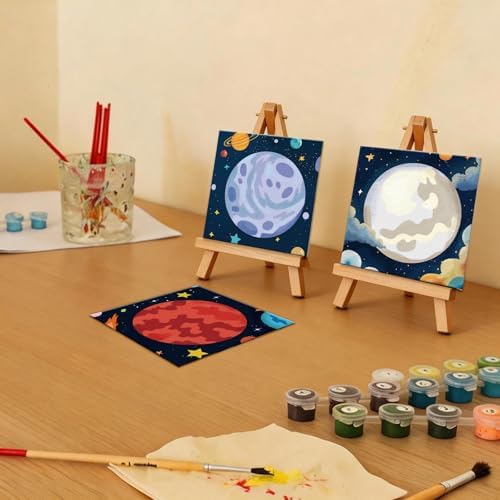 Anseal 12 Packs Pre Drawn Canvas to Paint, 4" X 4" Planet Pre-Printed Paint Party, Pre Stretched Canvas Outline Painting Boards for Paint Lovers, Party Favor