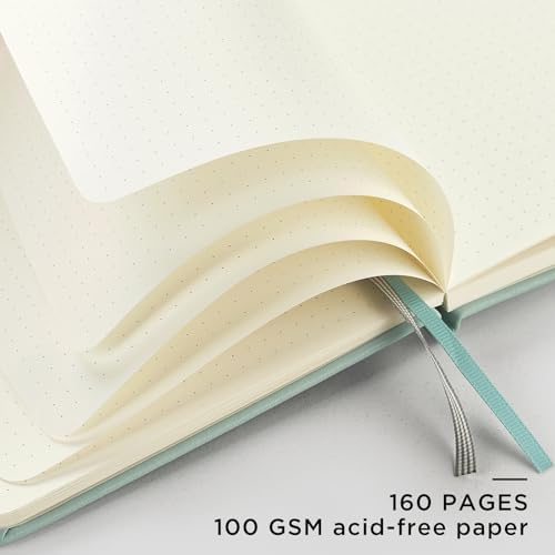 &And Per Se Dotted Notebook with Pen, A5 Hardcover Dotted Journal, 160 Pages 100GSM Thick Paper Dot Grid Journal with Fineliner Pen (Cyan)