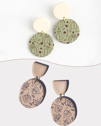 Puocaon Fall Clay Silk Screen - 6 Pcs Silk Screen Stencils for Polymer Clay Earrings Jewelry Making Pine Tree Autumn Leaves