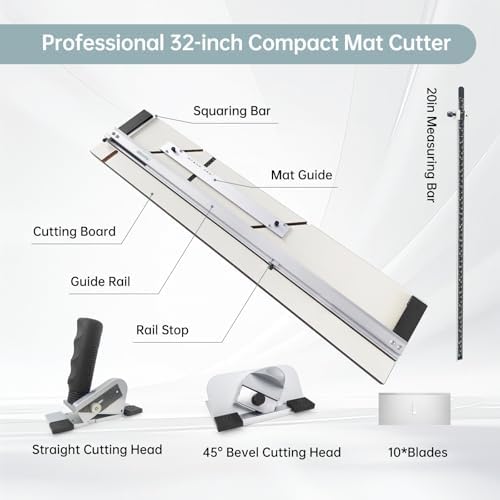 Professional 36-Inch Mat Cutter System - Precision 45° Bevel & 90° Straight Edge Board Cutter, Aluminum Guide Rail with Anti-Slip Base for Framing, DIY Photos, Artwork, Backing Board
