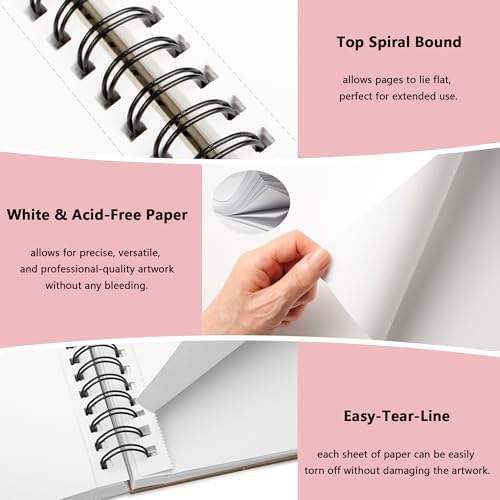 WINNER 9" x 12" Sketch Book 4 Pack, 400 Sheets Spiral Bound Art Sketchbook, 68lb/100gsm White Acid Free Drawing Pad, Sketching Drawing Writing Sketch Pad for Kids, Adults, Art Supplies, Pink