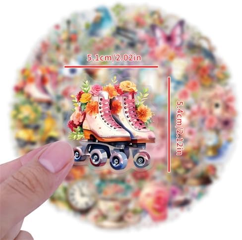 57 Pcs Vintage Watercolor Floral Stickers,Aesthetic PET Transparent Flowers Sticker Waterproof Decorative Decals for Journaling, Decoupage, Planners, laptops, Phone Case, Gift(Colourful-K1)