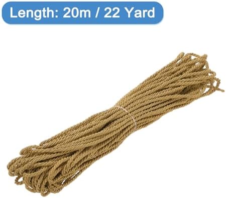 MECCANIXITY Twisted Cord Trim, 22 Yard 3mm 3-Ply Twine Braided Rope Shiny Thread String for Craft Gift Bag Curtain Christmas Decor, Dark Gold - 20m