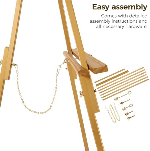 VISWIN Upgraded 63" Gold Wooden Easel Stand for Sign, Tripod Easel for Wedding Sign Stand, Welcome Board, Poster, Picture, Canvas Art Easel Floor with Tray for Display & Painting