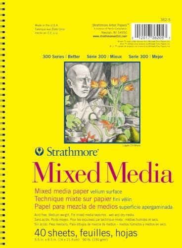 Strathmore 300 Series Mixed Media Paper Pad, Side Wire Bound, 5.5x8.5 inches, 40 Sheets (117lb/190g) - Watercolor, Gouache, Graphite, Ink, Pencil, Marker (Pack of 12)