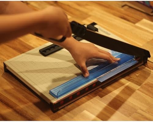 Inch Scale Cutting Plate 12" Paper Cutter – Solid Metal Base, Sharp Blade for Trimming Photos, Cards, Labels – 12-Sheet Capacity – Ideal for Office, School, Home Use (White)
