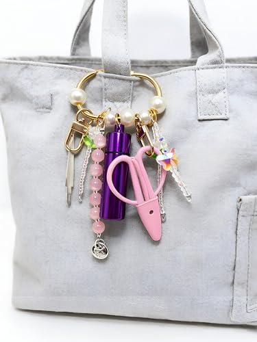 MEYAGO Needlepoint Bag Charm Tool Kit with Mini Embroidery Scissors, Needle Threader, Needle Holder Tube & Gold Keyring, Portable Embroidery Accessories for Cross Stitch Sewing DIY Crafts (Pink)