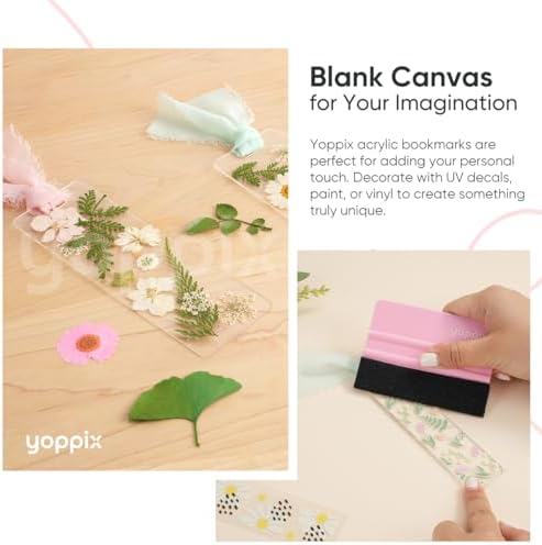 YOPPIX 6x2” Acrylic Bookmark Blanks- 30 Pieces Acrylic Bookmark Kit with 30 Pcs Ribbon for Reading Lovers DIY Crafts Hanging Tag Gifts Tag Price Tags, Graduation Back to School Gifts(Rectangle)