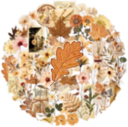 50PCS Transparent Flora Scrapbook Stickers, Vintage Aesthetic Flowers Sticker for Scrapbooks Travel Journal, Vinyl Waterproof for Water Bottles Laptop Phone Scrapbook Supplies DIY Crafts(Flower-A)